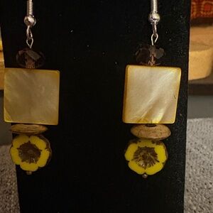 Hand Crafted Yellow and Brown Floral Earrings